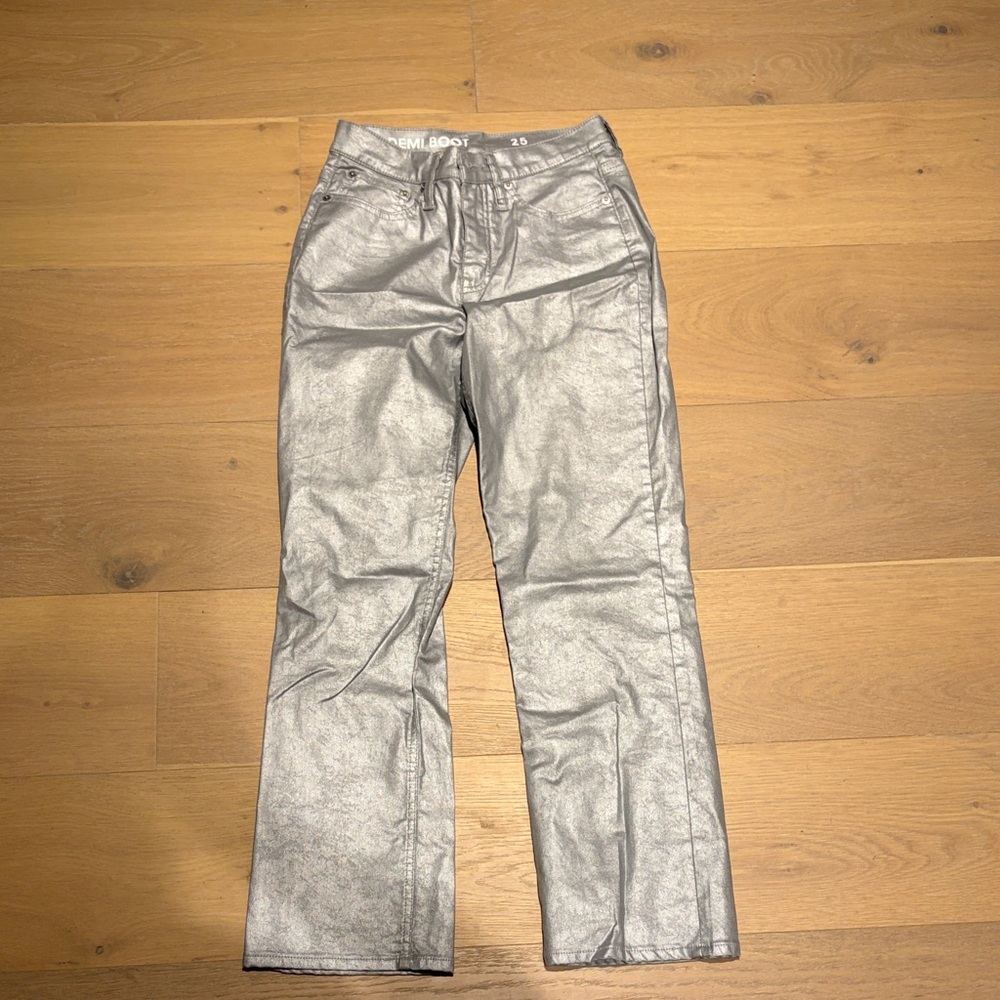 J. Crew Metallic Silver Wide-Leg Jeans